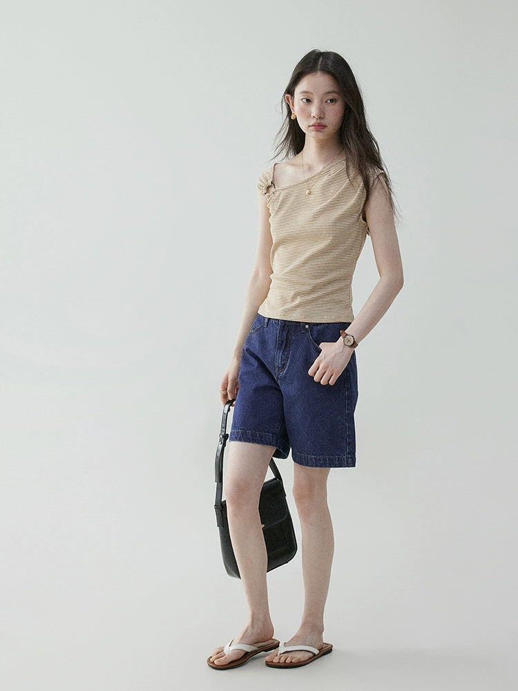 VOOE Vintage Versatile Straight Loose Denim Shorts