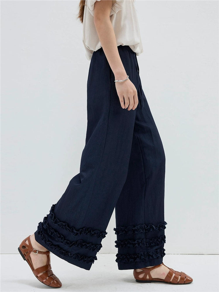 Giordano Denim Spliced Lace Wide Leg Casual Pants