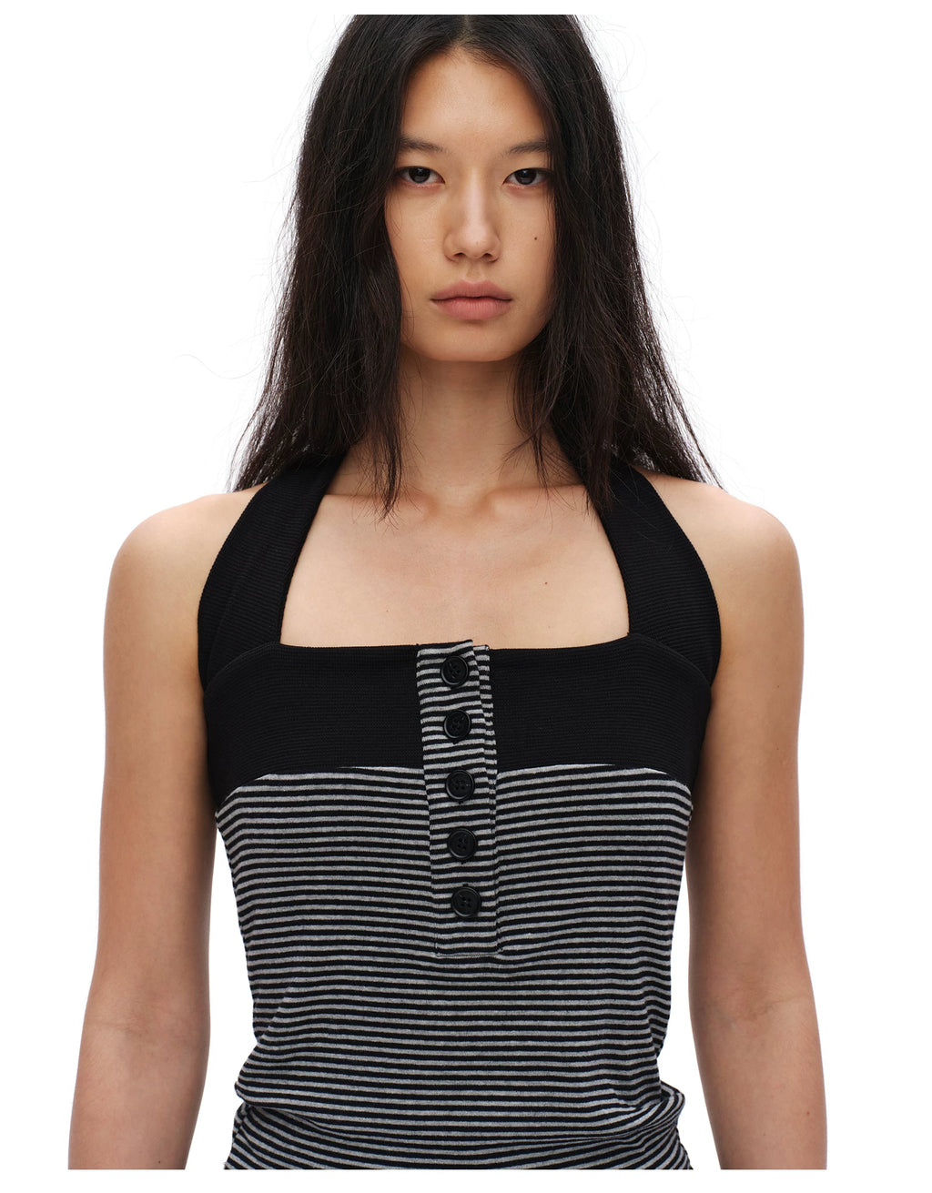 Oinimi Striped Neck Slim Fit Vest