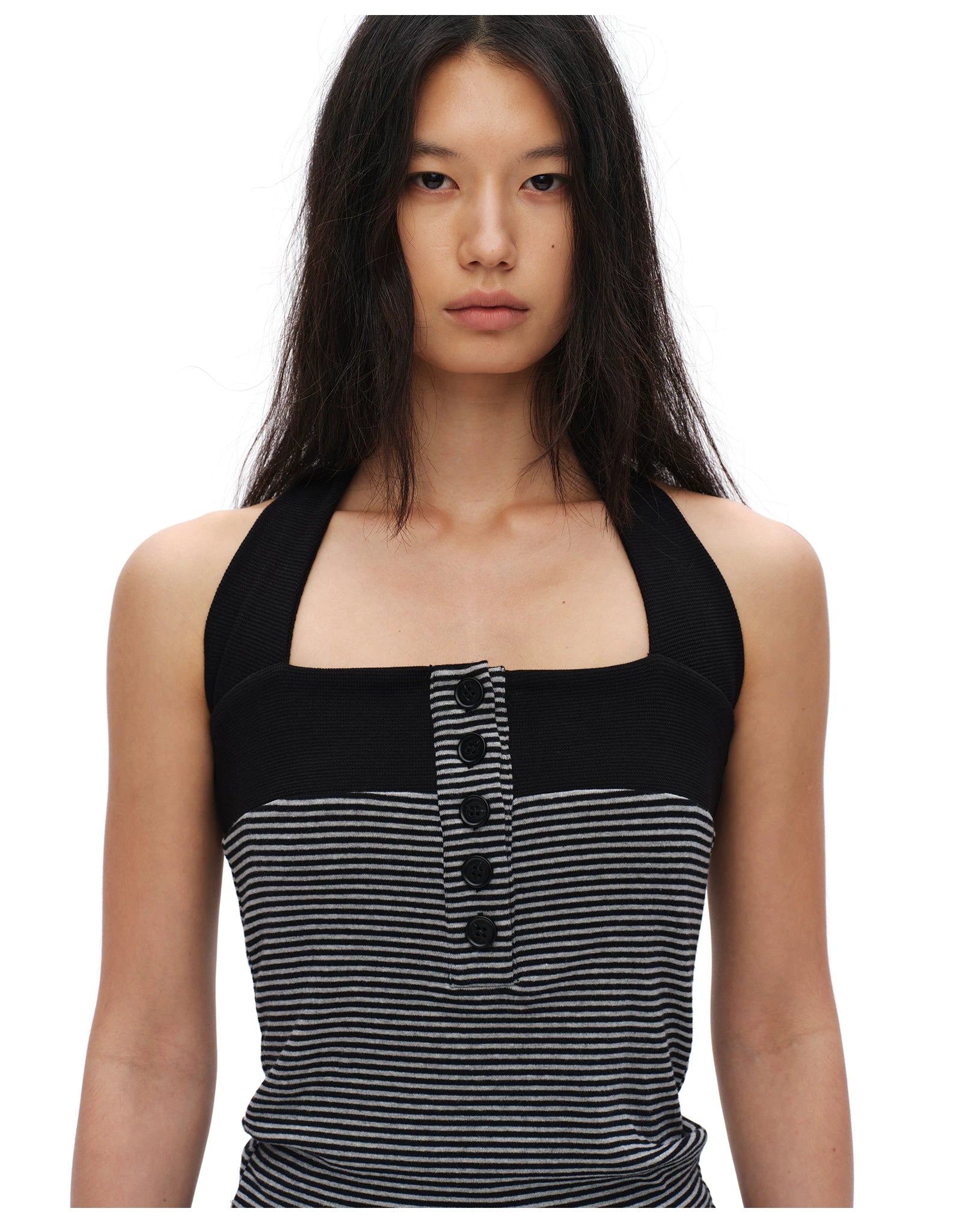 Oinimi Striped Neck Slim Fit Vest