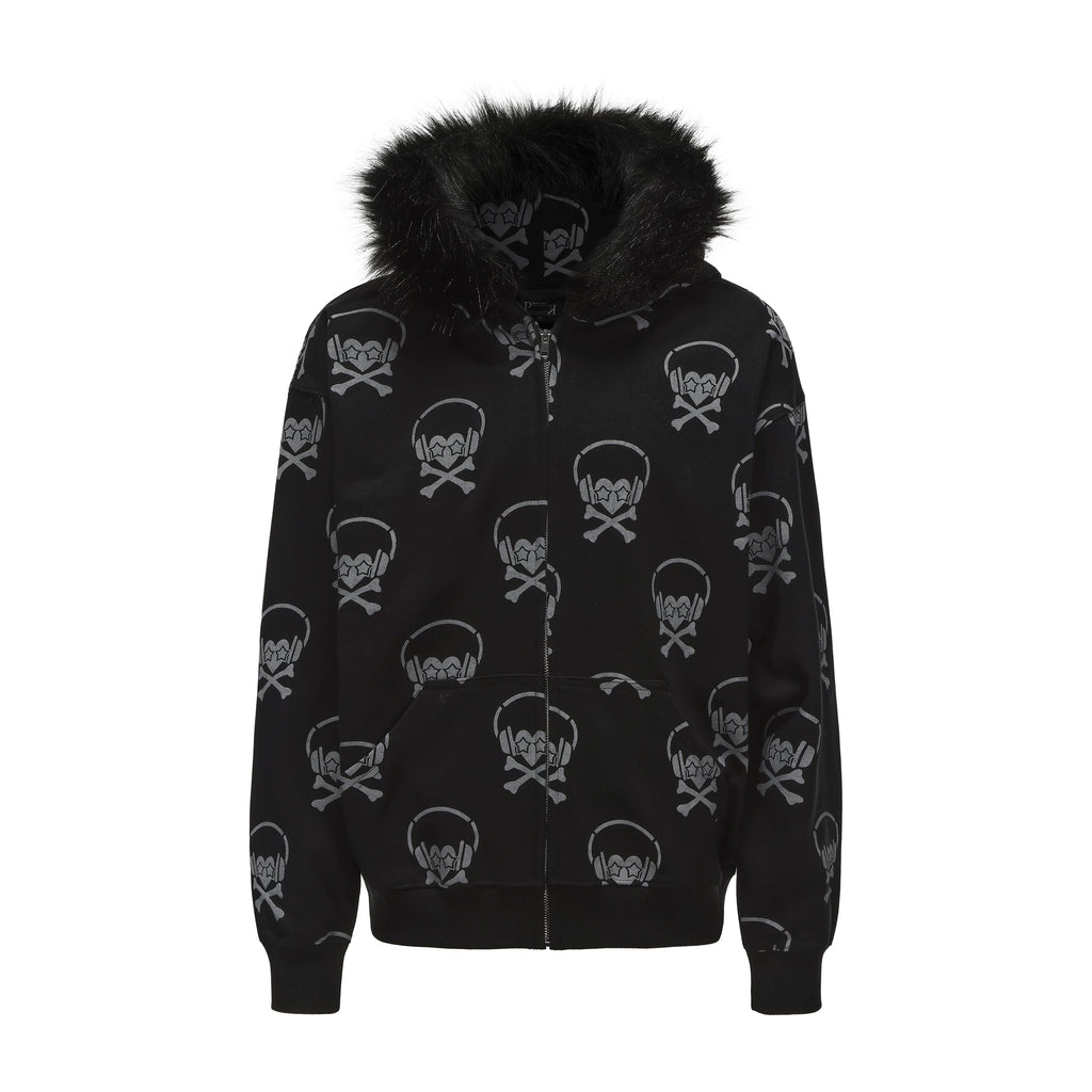 PAIKI Full of Headphones Skull Fur Collar Jacket