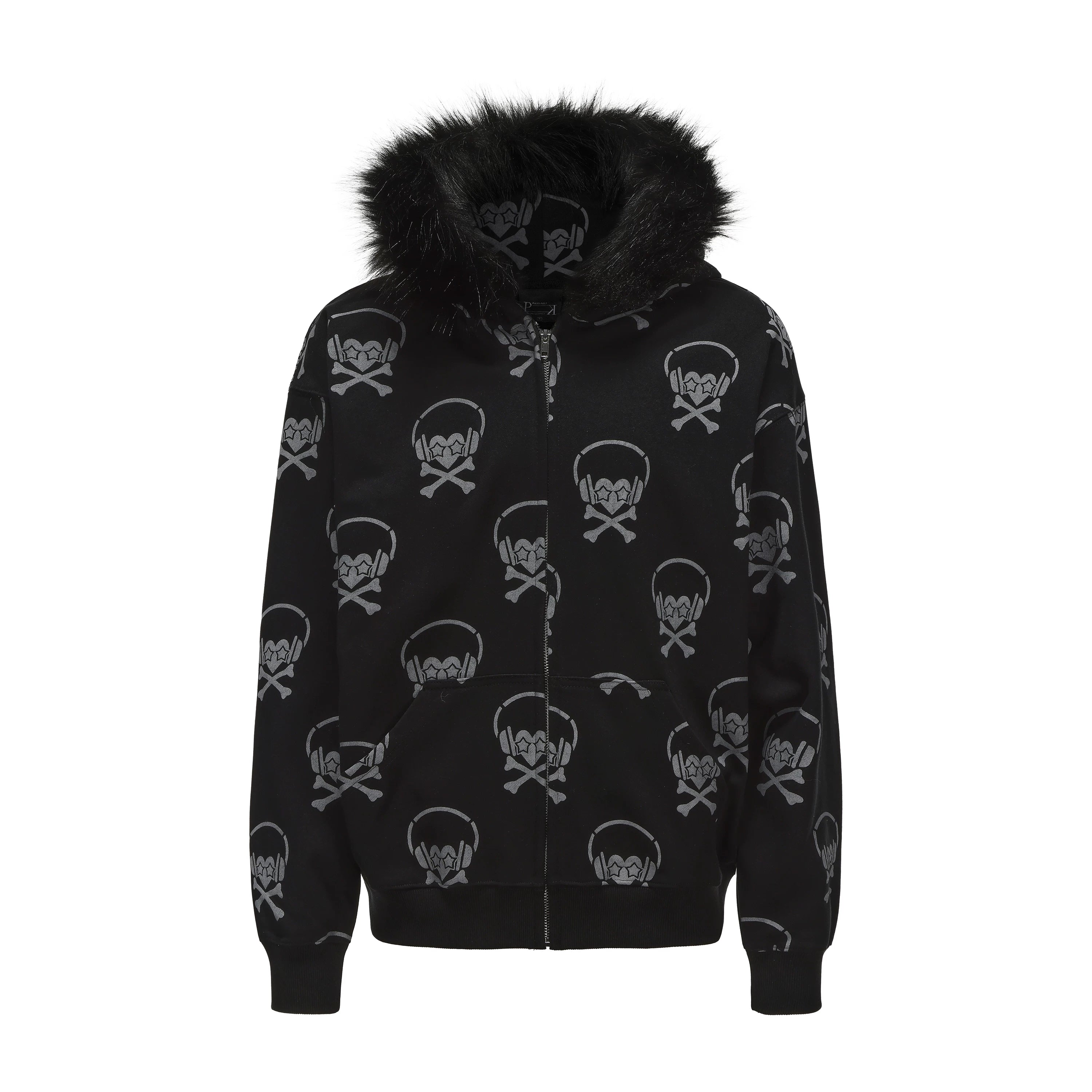 PAIKI Full of Headphones Skull Fur Collar Jacket