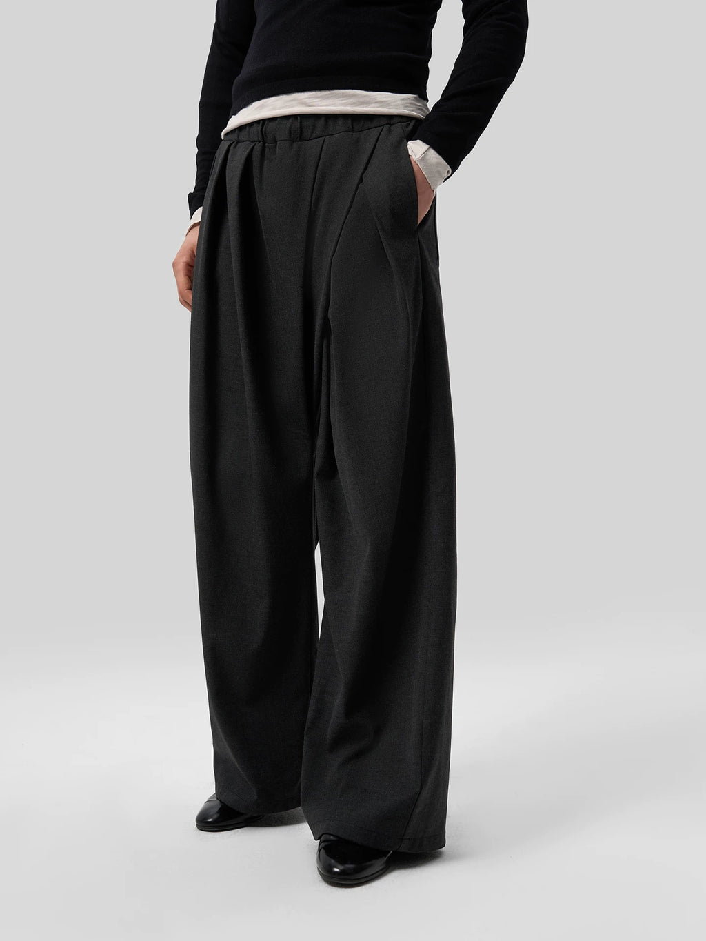 Slight Vogue Elastic High Waist Pleated Wide Leg Casual Pants