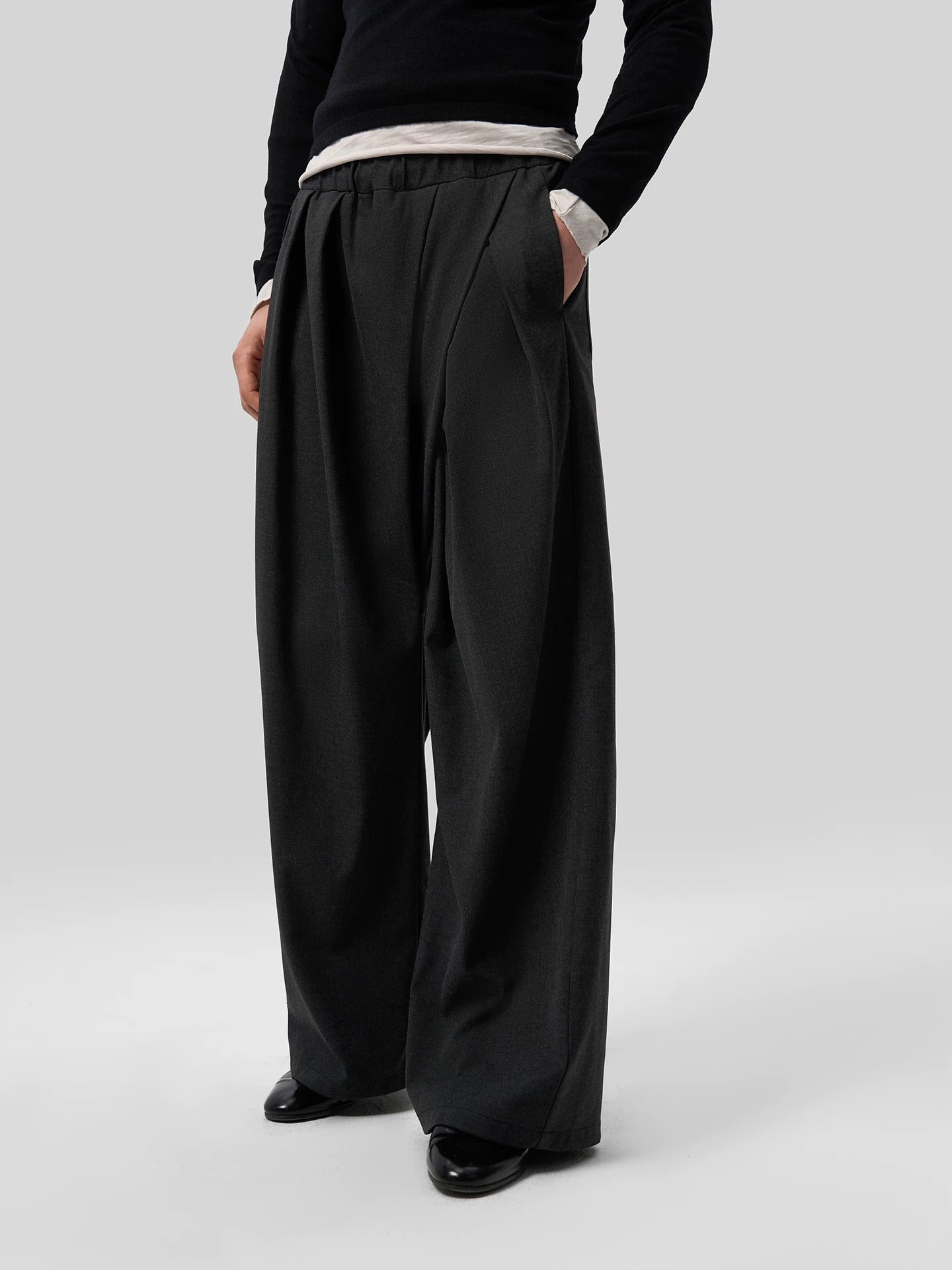 Slight Vogue Elastic High Waist Pleated Wide Leg Casual Pants