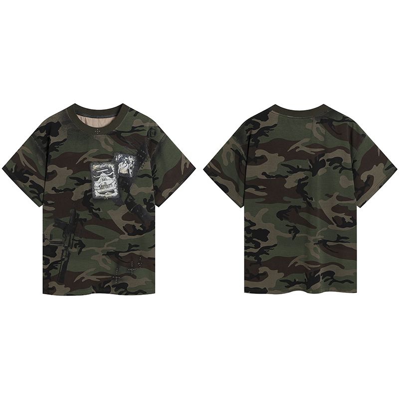 DND4DES Cross Hot Diamond Marlboro Machine Gun Print Camouflage Tee