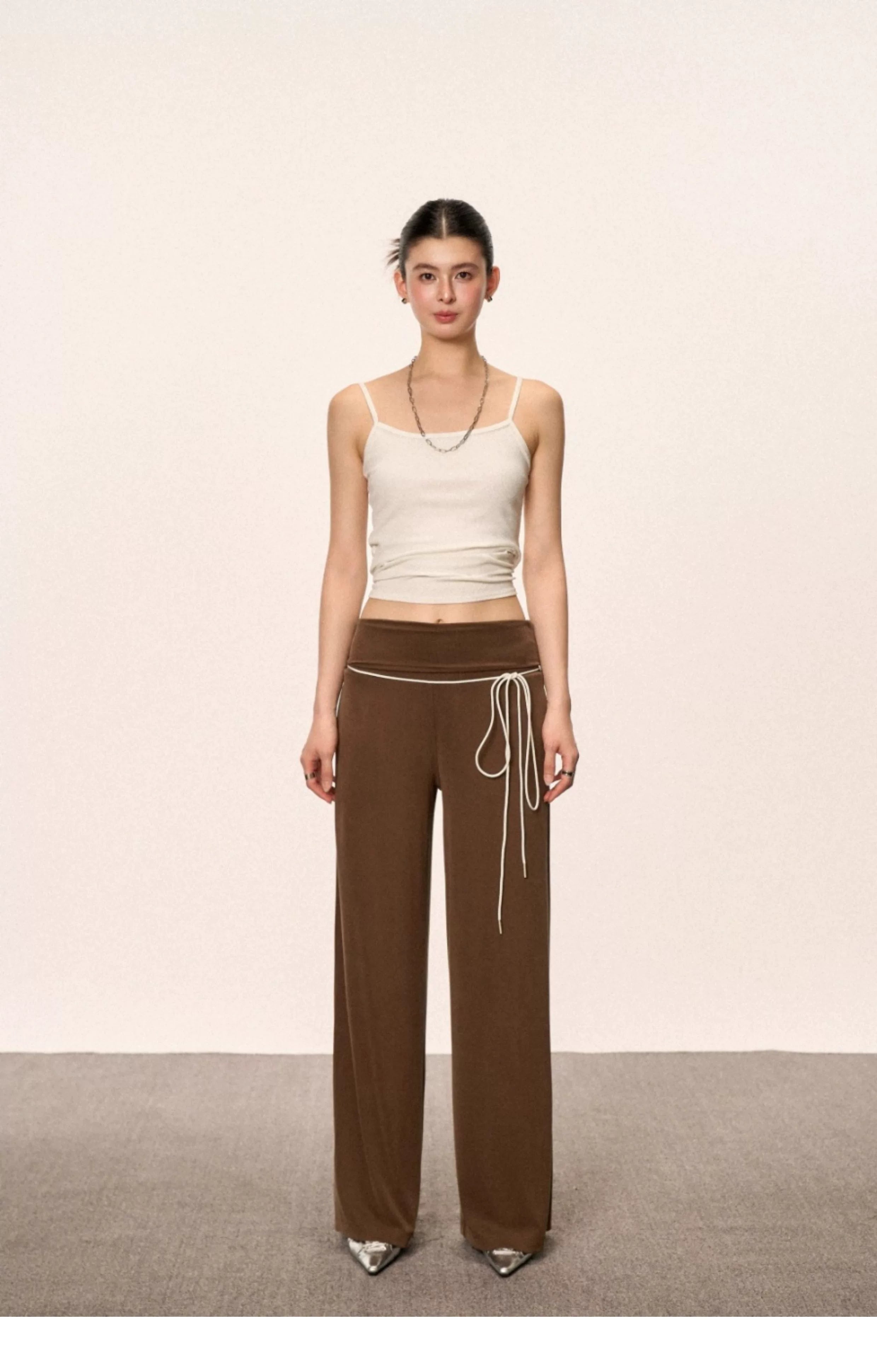Cherry Melody High Waist Slim Wide Leg Straight Pants