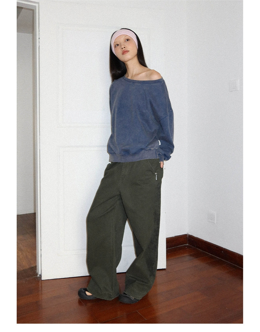 FUNKYFUN Loose Boat Collar Drop Shoulder Pullover Sweater