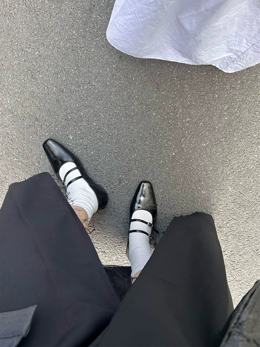 Mooreyu Square Head Retro Versatile Light Mouth Single Shoes