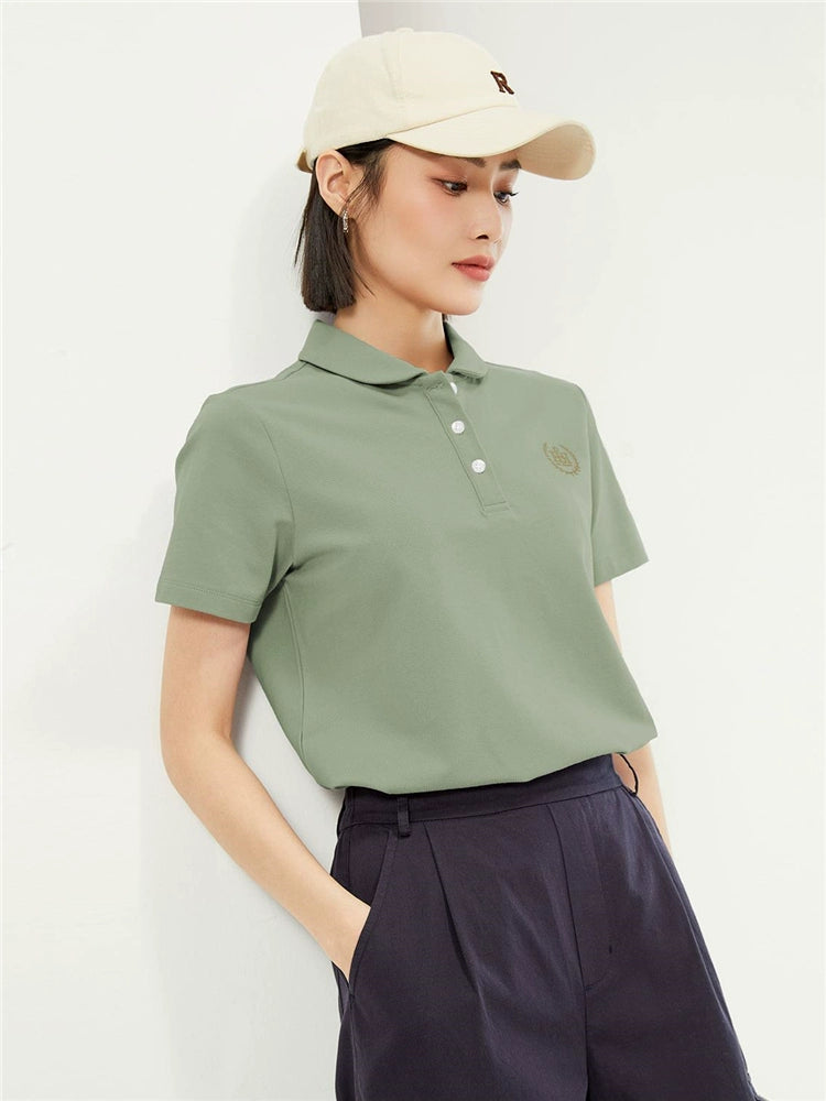 Giordano Small Embroidery Lycra Pearl Doll Collar Lapel Tee