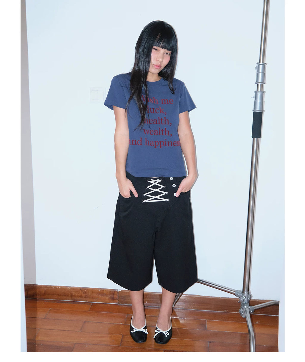 FUNKYFUN Strap Splicing Loose Casual Shorts