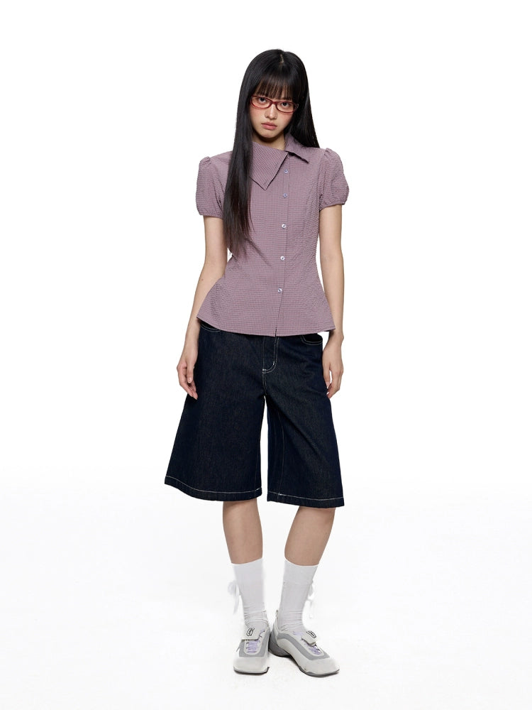 EZEK Temperament Slim-fit Plaid Short-sleeved Shirt