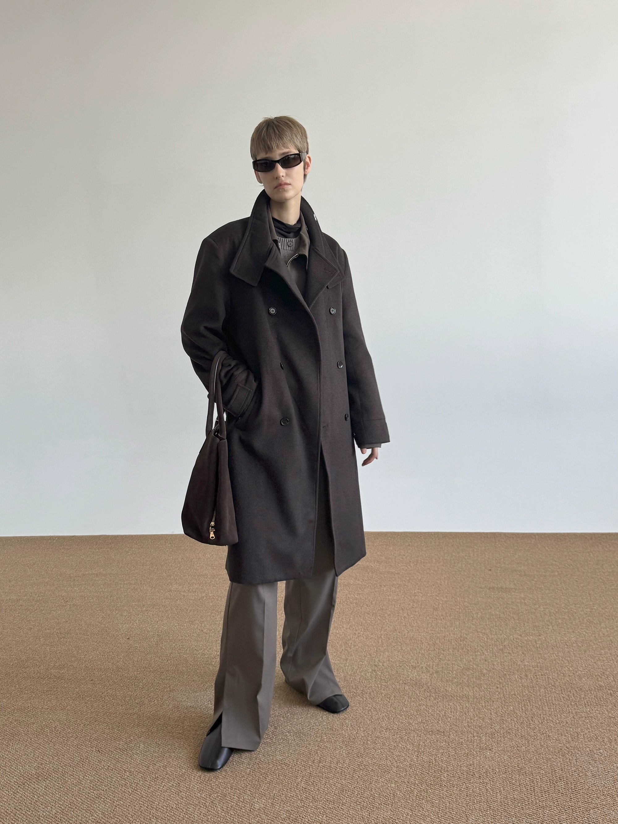 COLN Wool Double-breasted Stand-up Coat