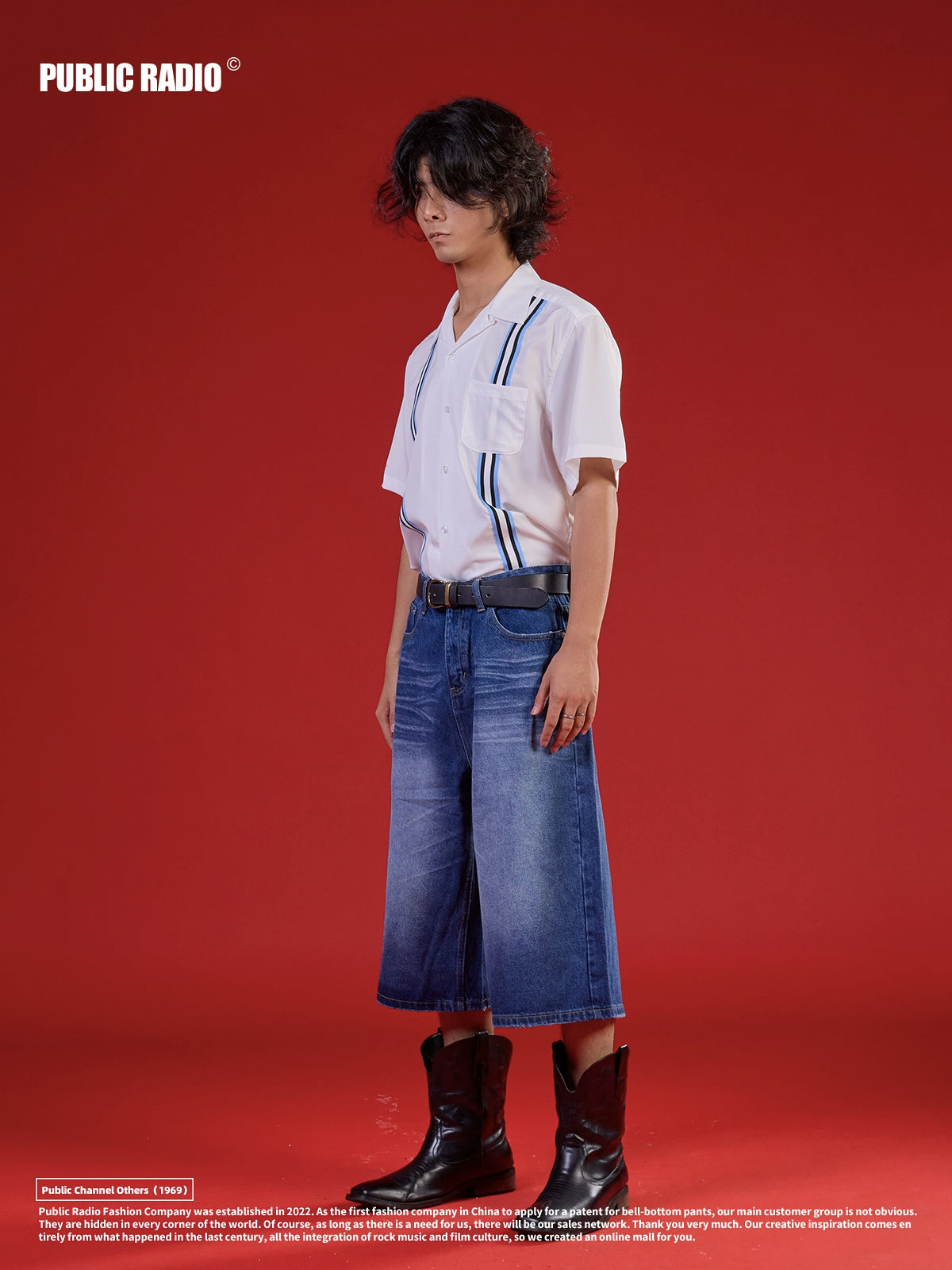 PUBLICRADIO Retro Washed Knee Denim Shorts