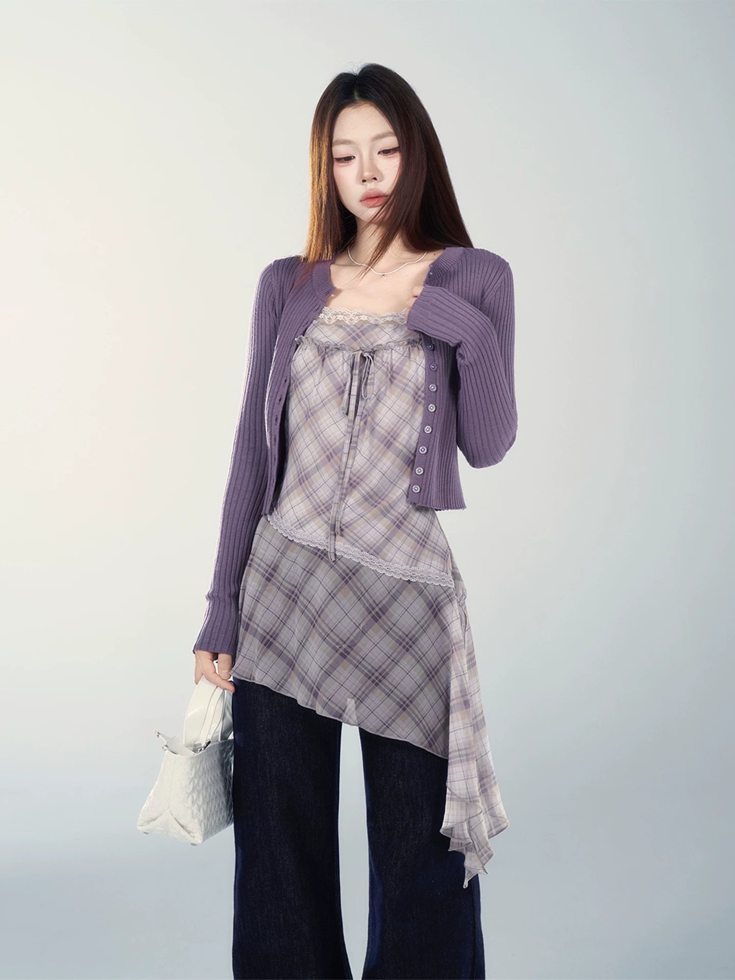 Wildberry Purple Lazy Style Skinny Cardigan Sweater