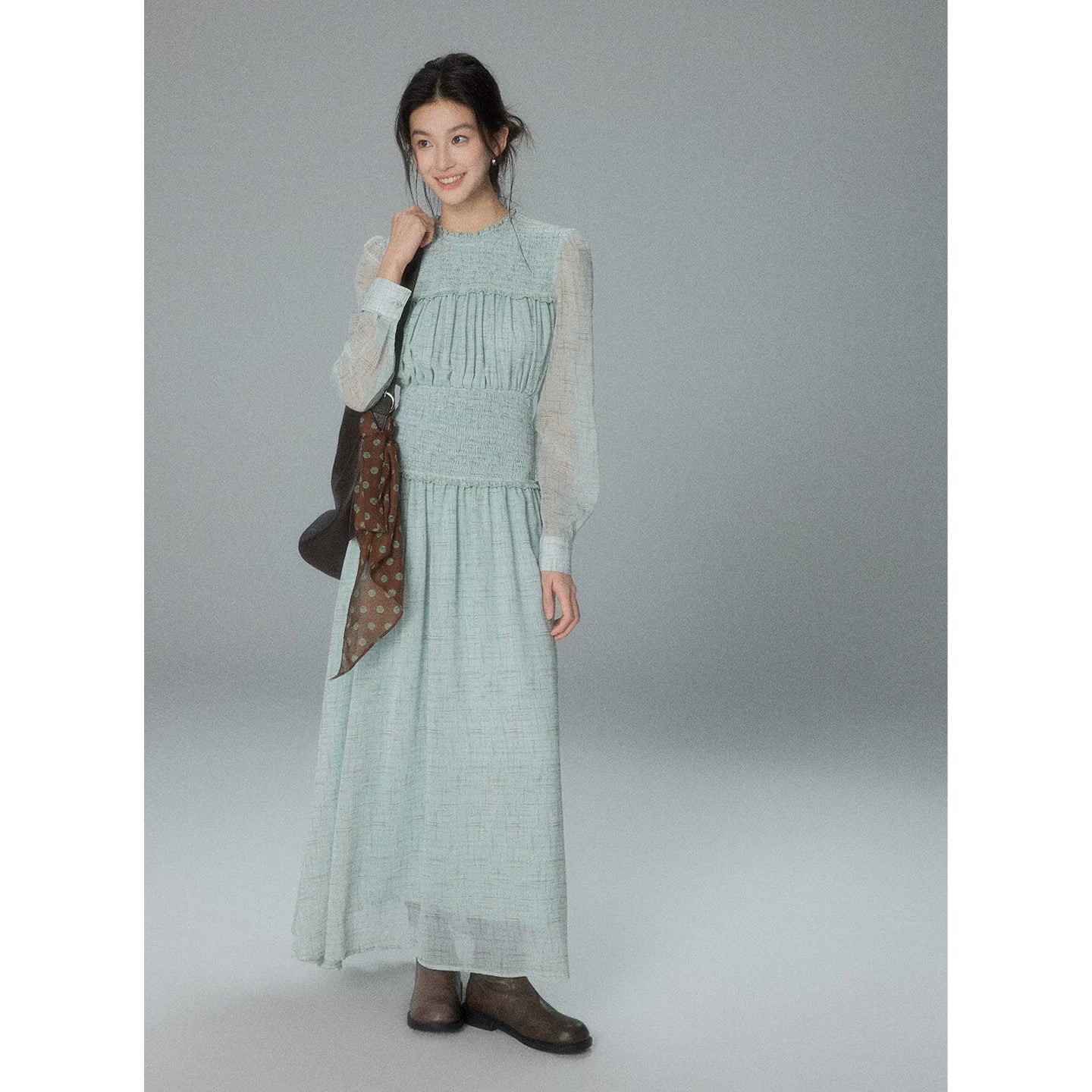 TYANG Retro Waist Long-sleeved Dress