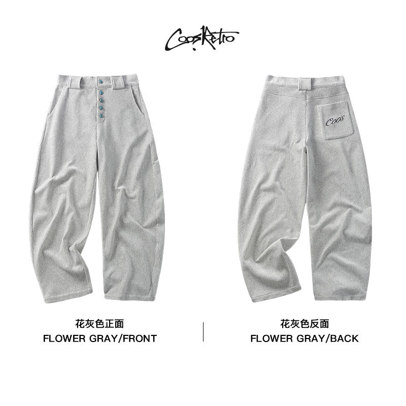 CoosRetro Corduroy Back Pocket Embroidered Casual Scimitar Pants