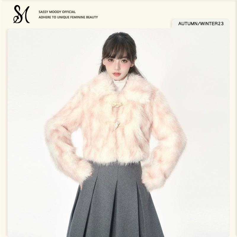 SASSY MOODY Gradual Change Sweet Imitation Fur Fur Short Coat
