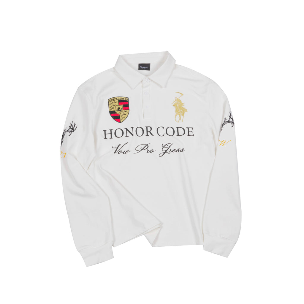 VOWPROGRESS Waist Embroidery Racing Polo Long Sleeve