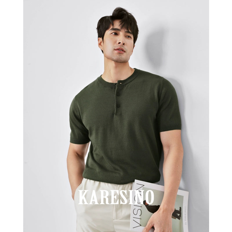 KARESINO Breathable Henry Collar Casual Tee