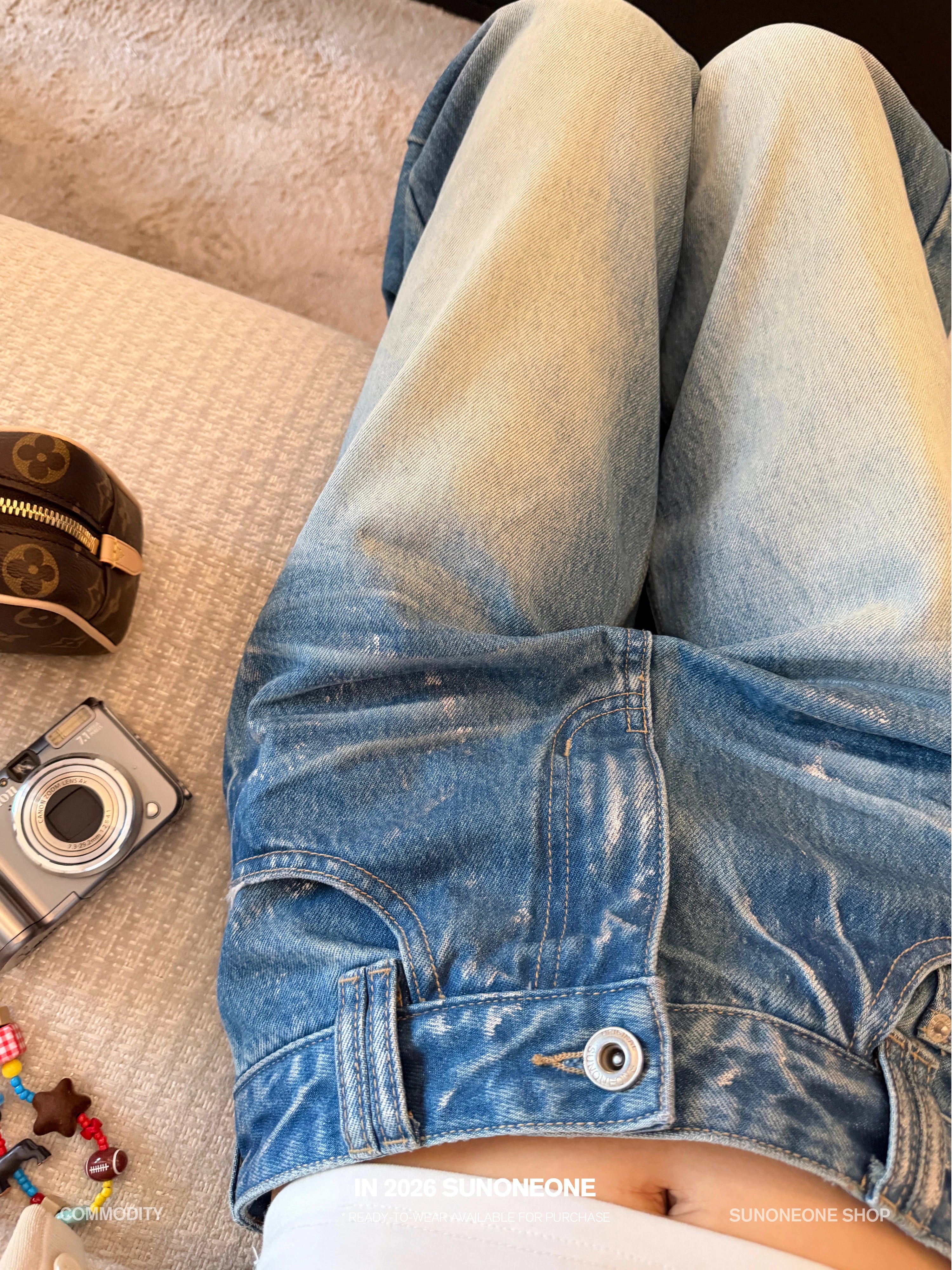 SUNONEONE White Loose Straight Jeans