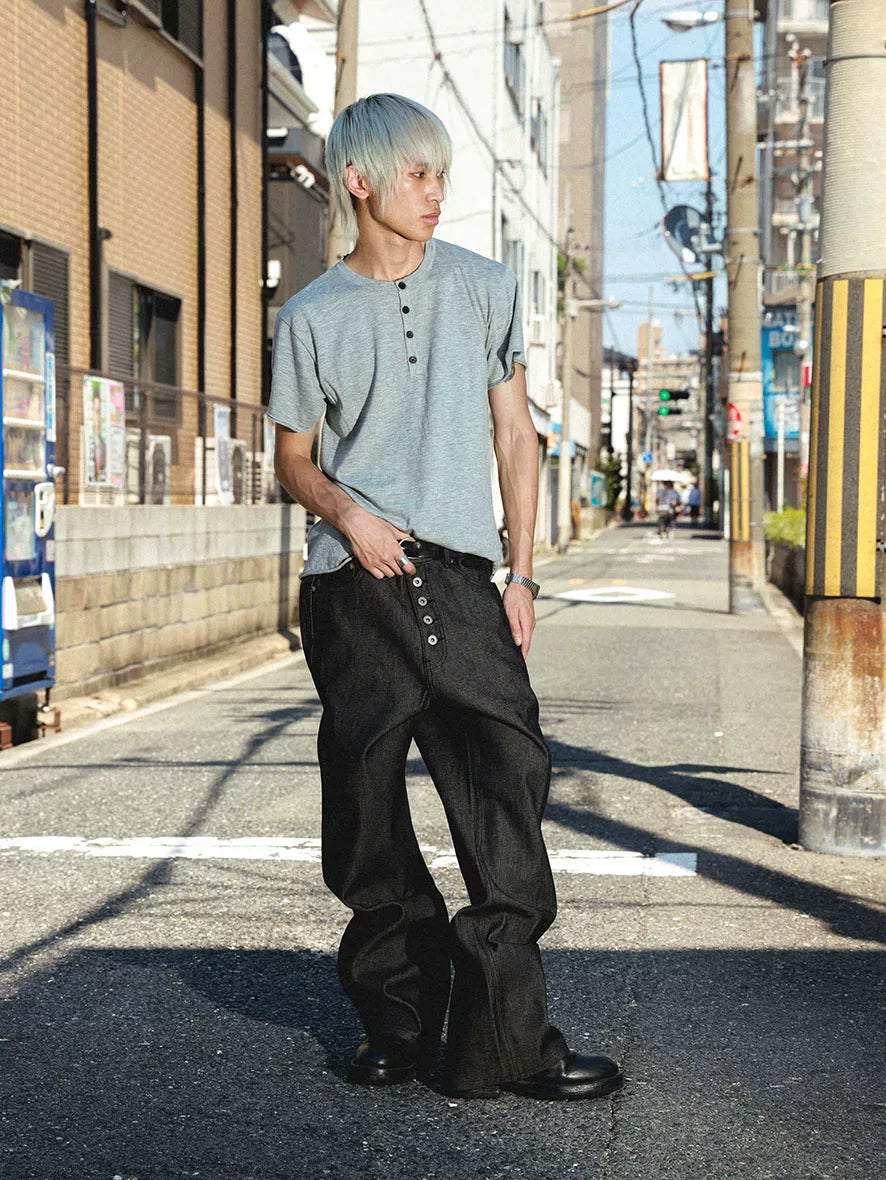 BigProduction Vintage Five-Buckle Loose Straight Jeans