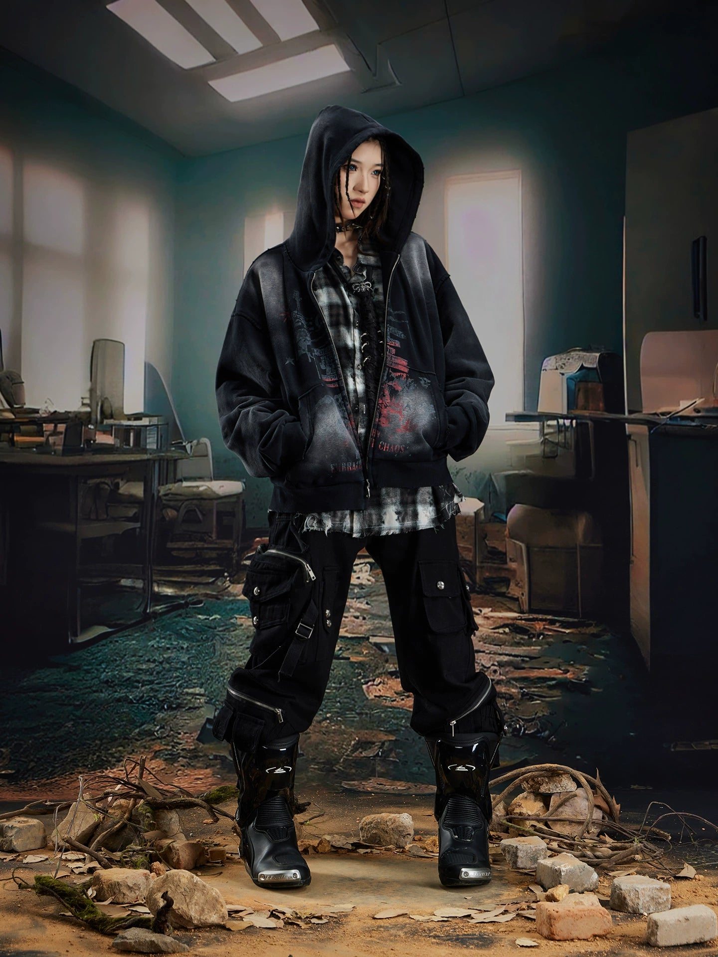 NOMANIAI Old Double-sided Printed Zipper Sweater Jacket