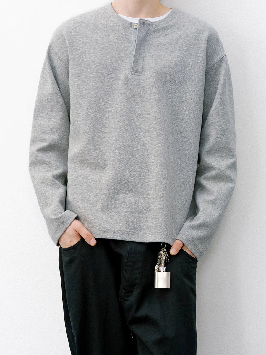 714Street Henry Neck Heavy Loose Long Sleeve T-Shirt