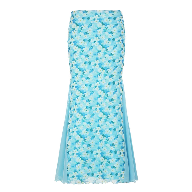 FUNOFF Low Waist Mesh Floor Length Skirt