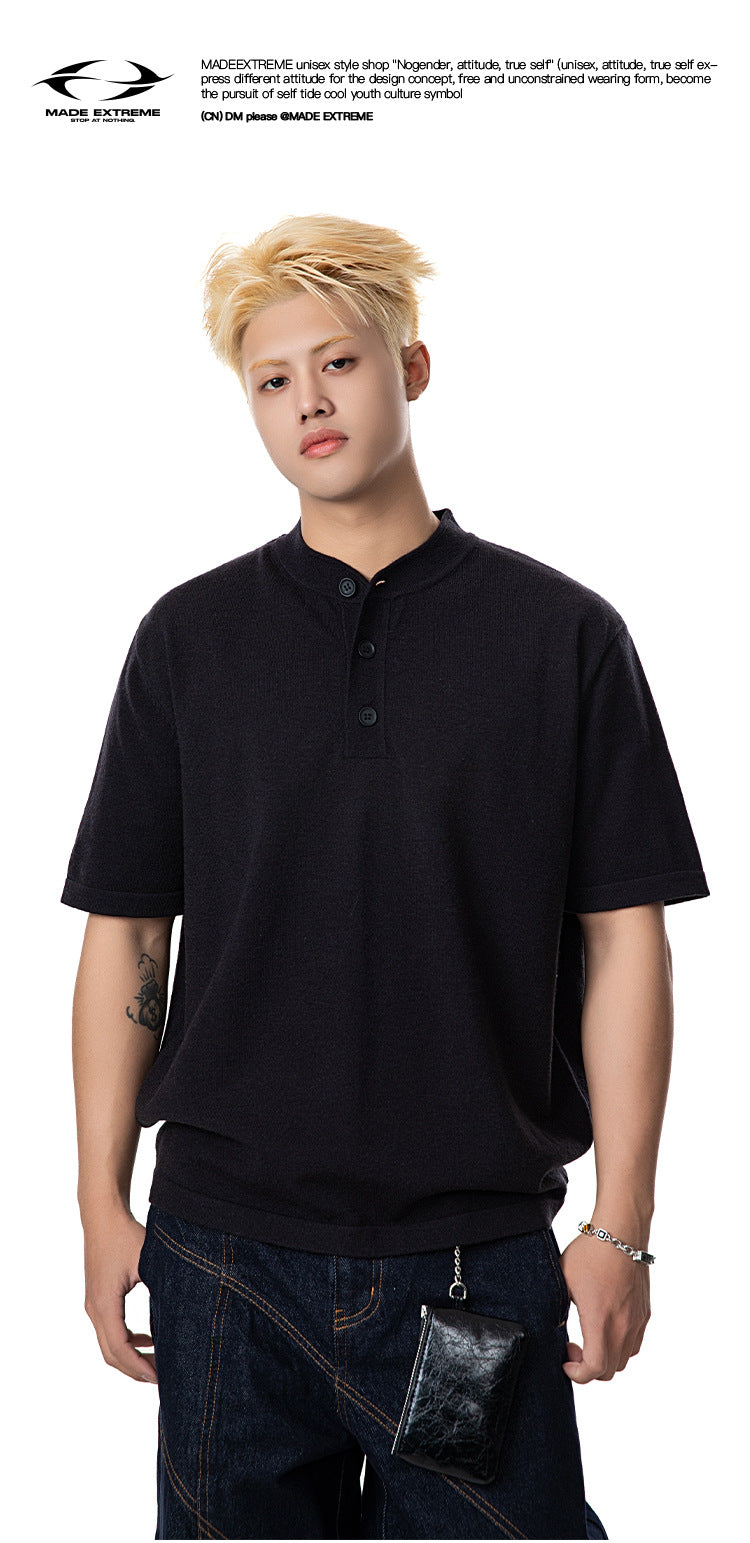 MADEEXTREME Lyocell Tencel Henry Neck Soft Premium Short Sleeve Knitted Tee