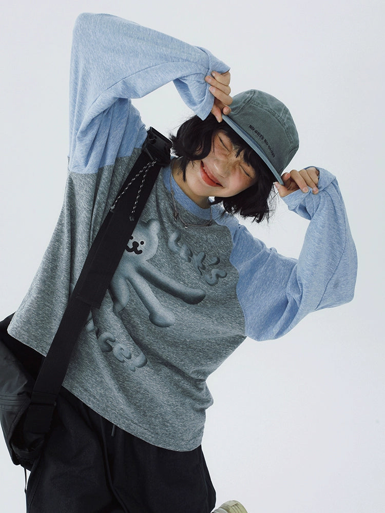 STILLYOU Contrast Color Snow Pattern Three-dimensional Dance Bear Print Pine Long Sleeve