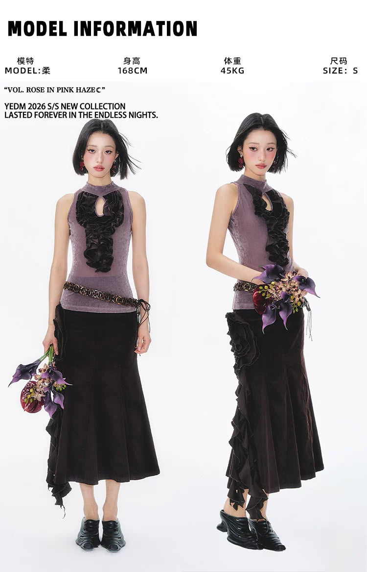 YEDM Ruffle Edge Fishtail Irregular Skirt
