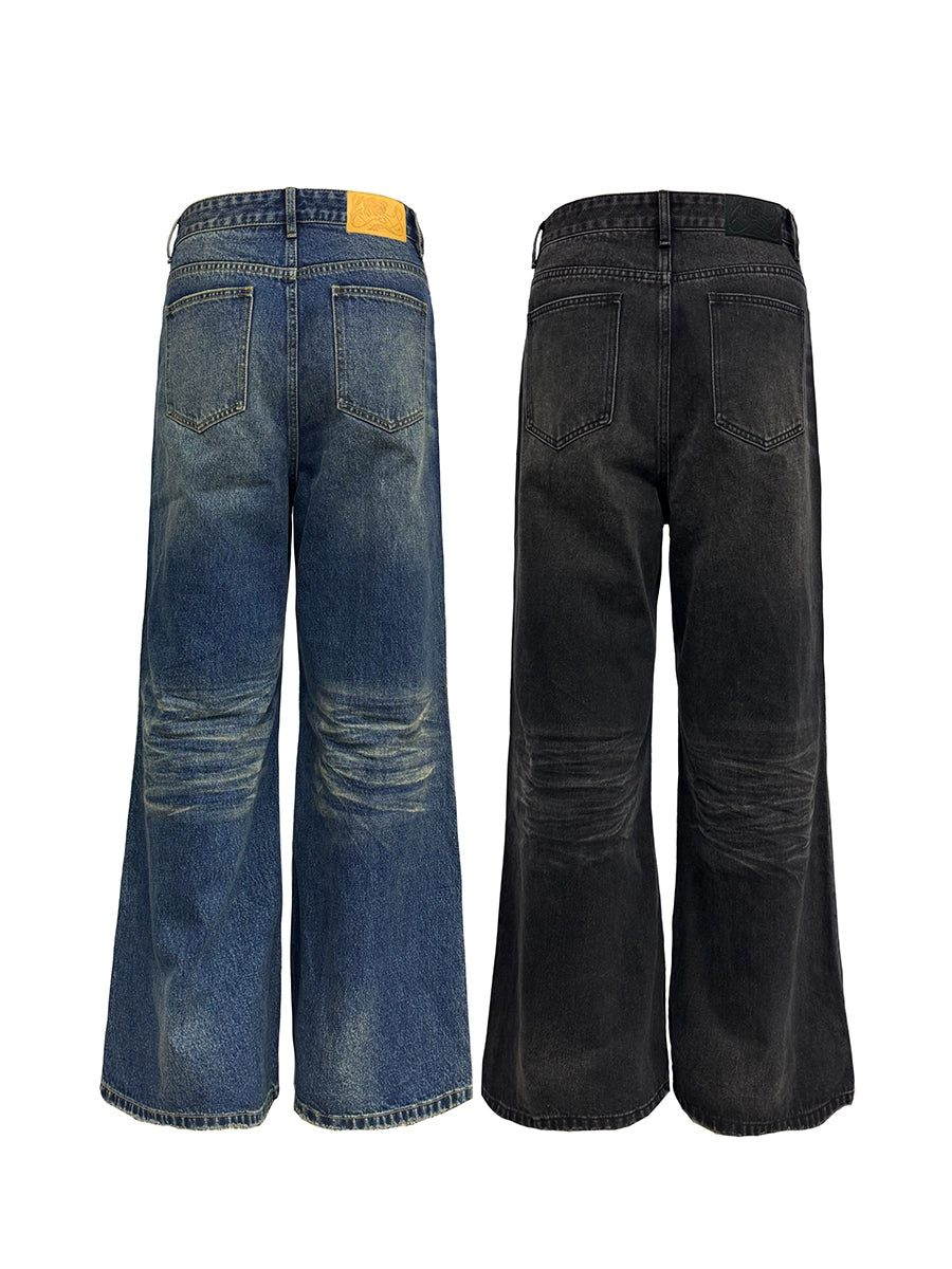 JCAESAR Messy Water Ripple Straight Jeans