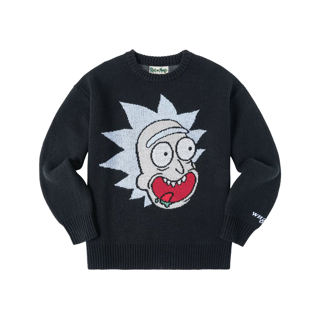 WHOOSIS Anime Cartoon Print Jacquard Crew Neck Sweater