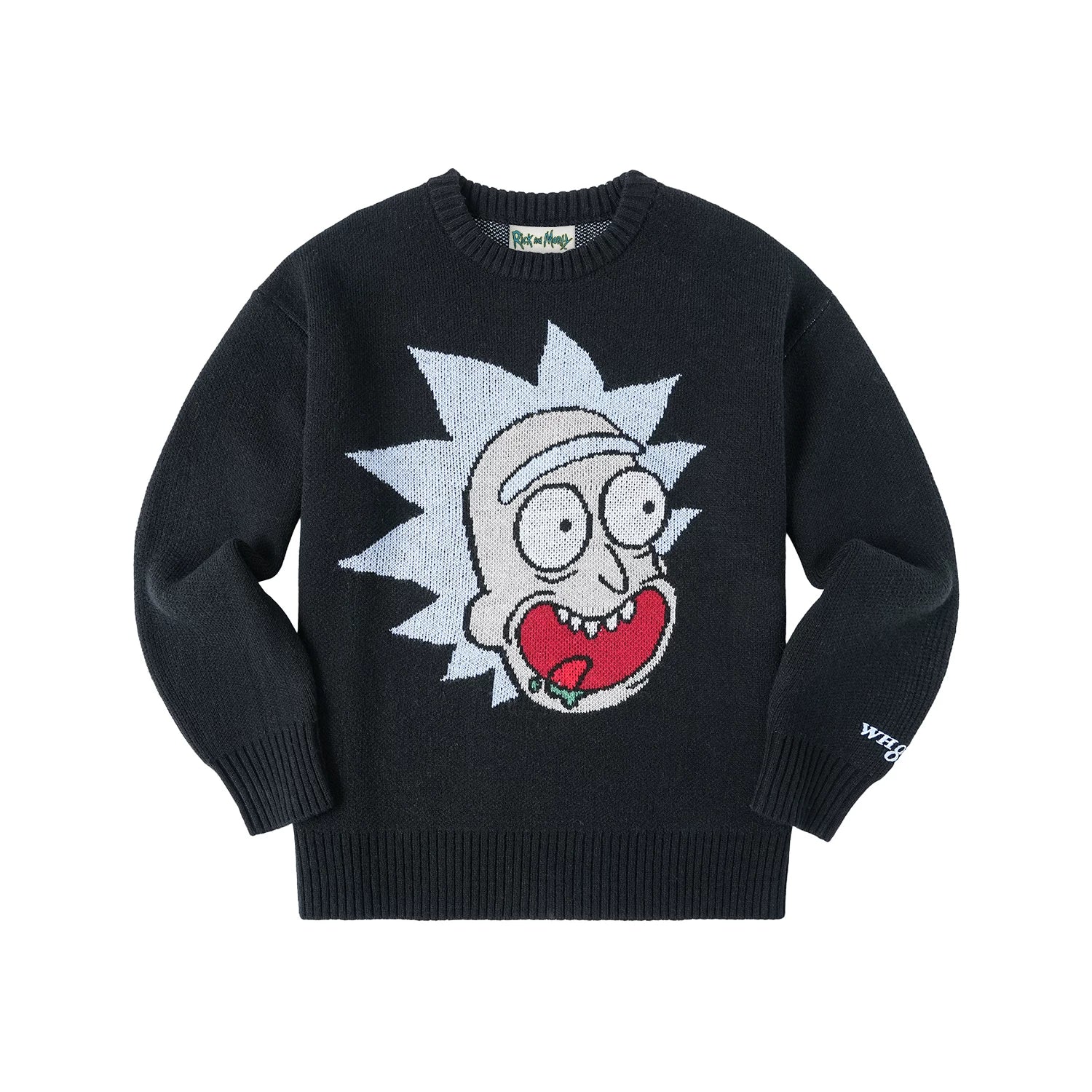 WHOOSIS Anime Cartoon Print Jacquard Crew Neck Sweater