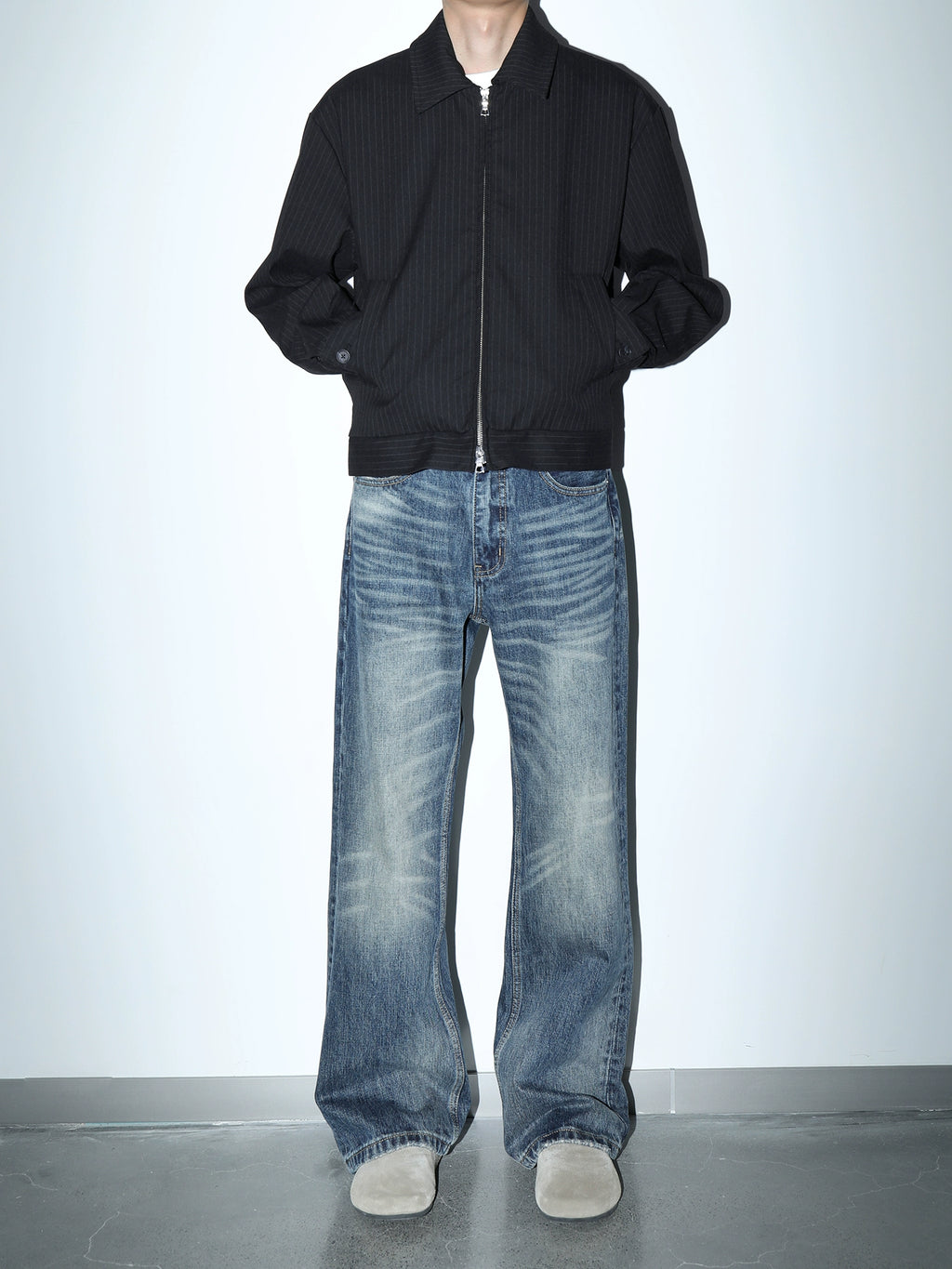 [PLUS NO LOGO] 25AW striped jacket short lapel zipper jacket