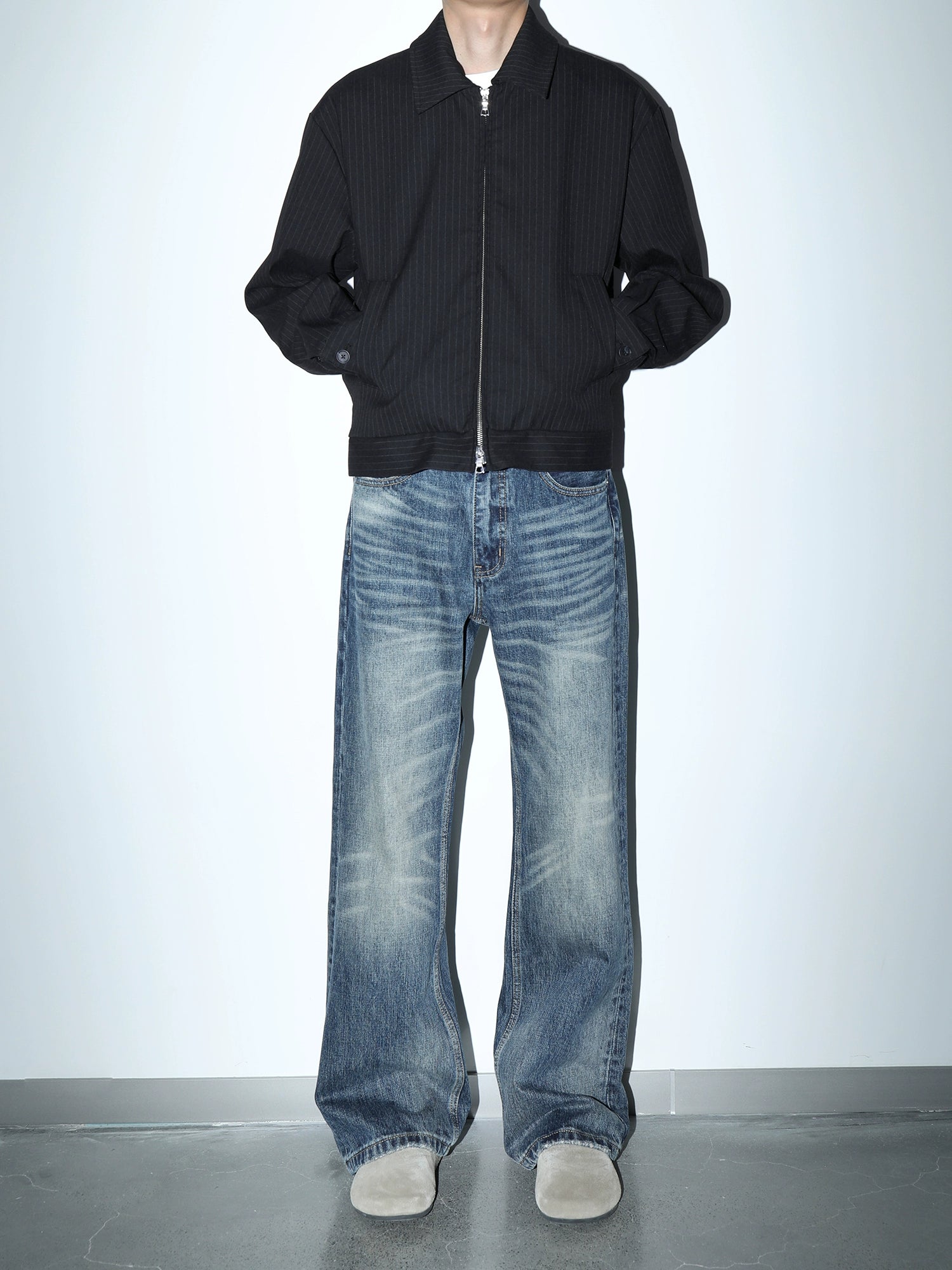 [PLUS NO LOGO] 25AW striped jacket short lapel zipper jacket