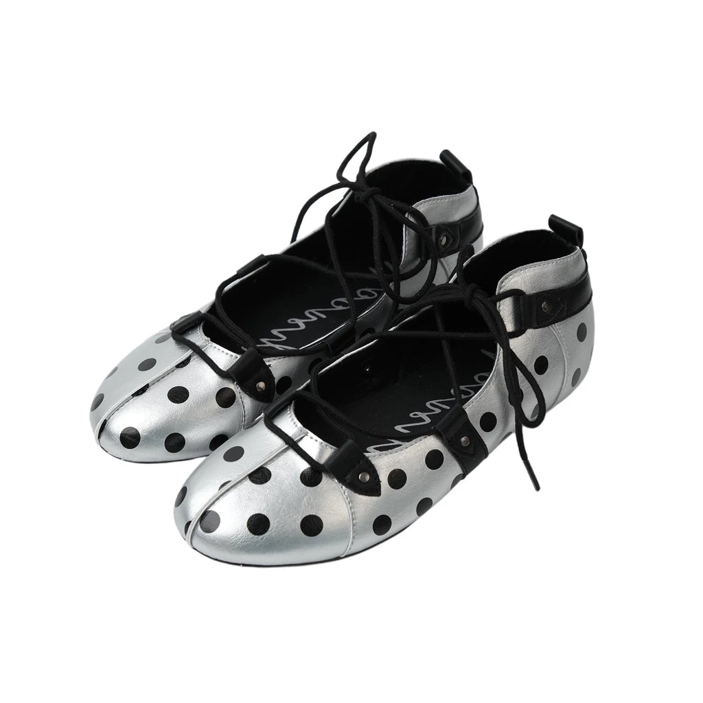 Mooreyu Polka Dot Round Head Lace-up Shoes