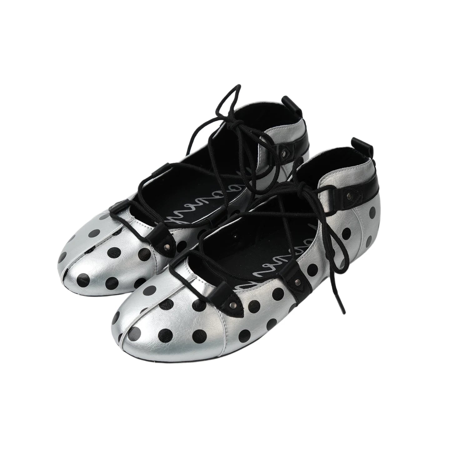 Mooreyu Polka Dot Round Head Lace-up Shoes