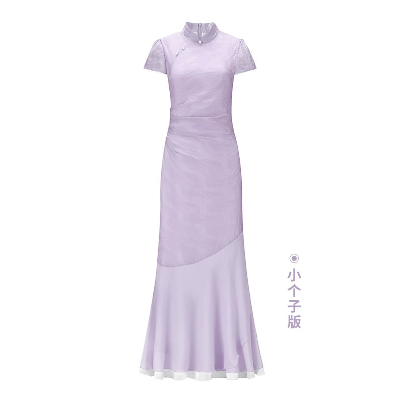 ZIHE Retro Stand-up Neck Splicing Dress