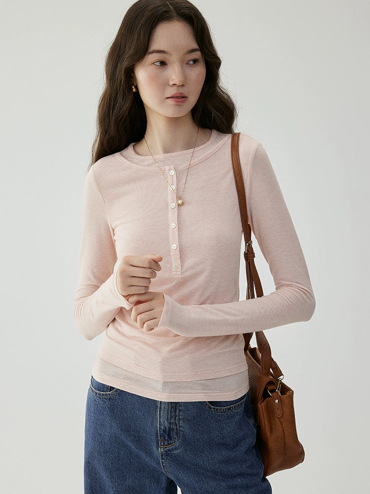 VOOE Fake Two Pieces Sweet Slim Primer Long Sleeve