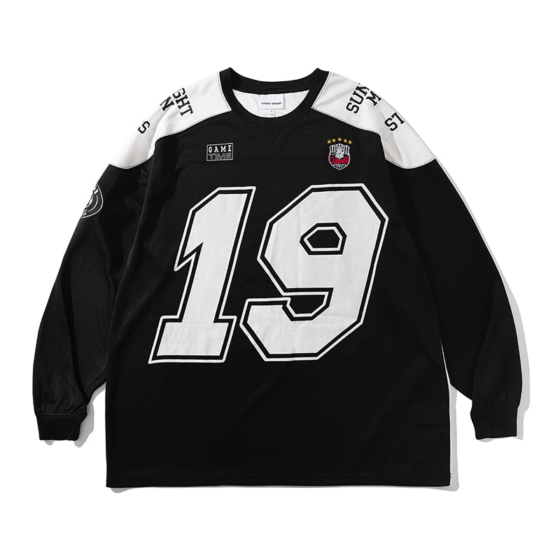 LUSHISI Shoulder Sleeve Stamp Print Contrasting Color Long Sleeve