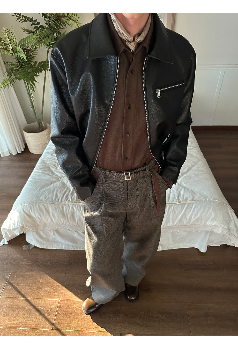EME Vintage PU Leather Lapel Leather Jacket