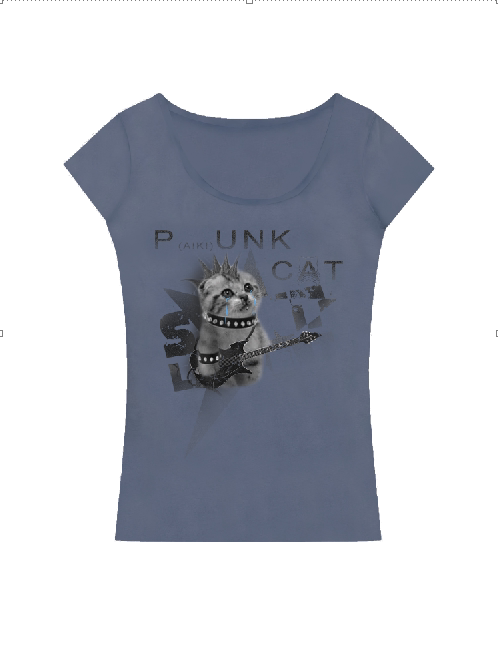 PAIKI Kitten Print Slim Large Collar Tee