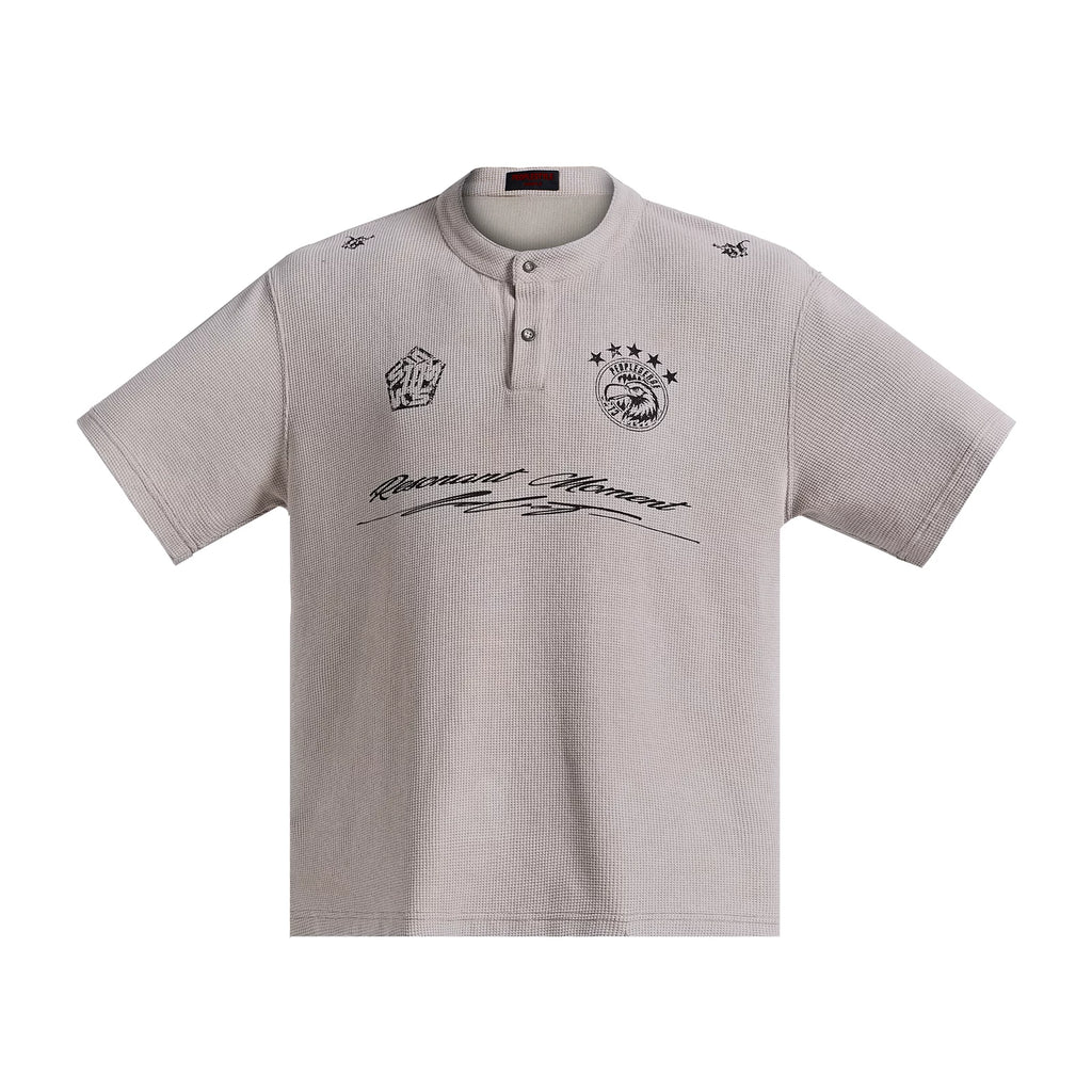 PEOPLESENSE Loose Waffle Henry Neck Polo Tee