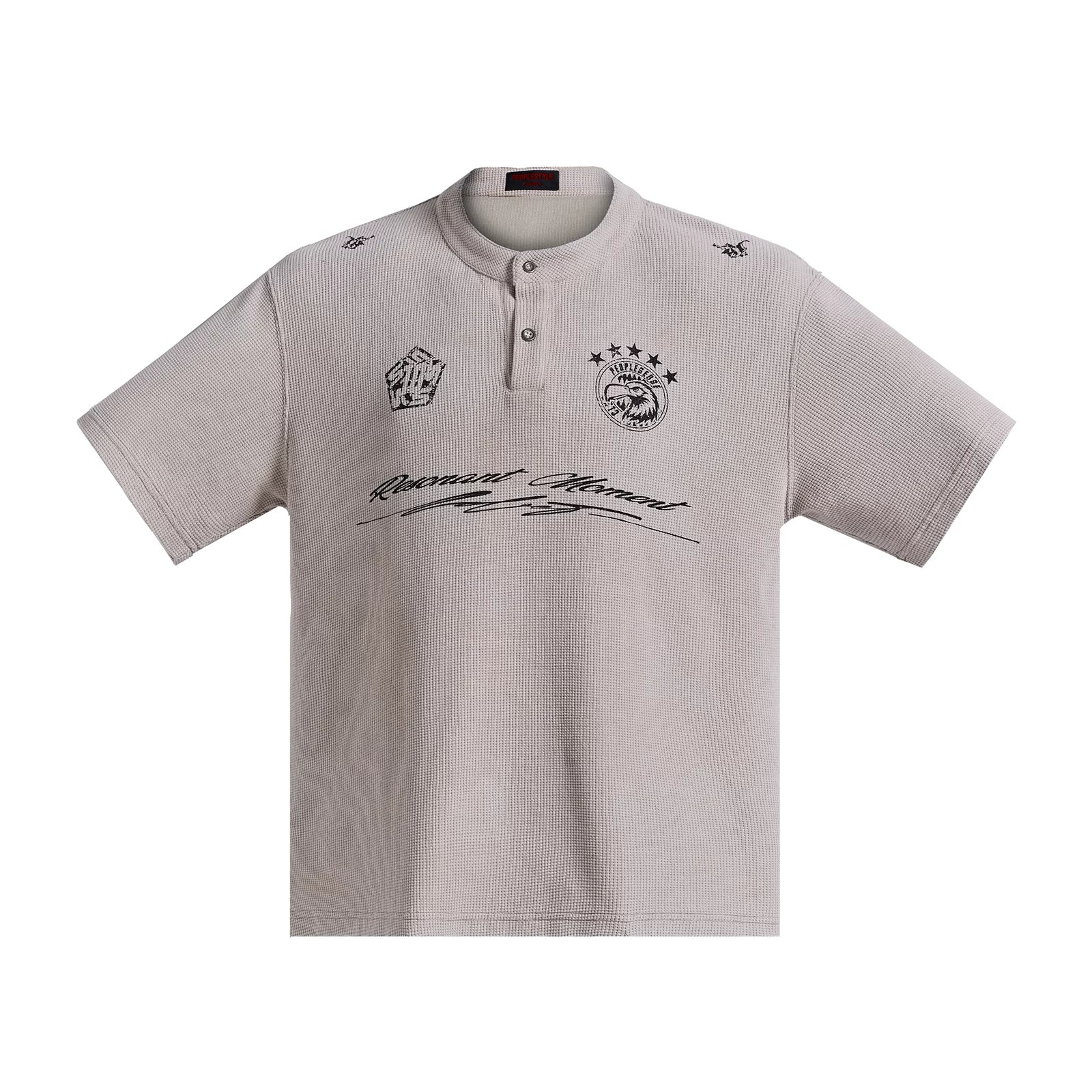 PEOPLESENSE Loose Waffle Henry Neck Polo Tee