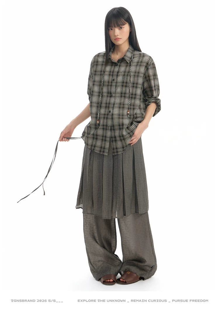 TGNS Fake Two-piece Breathable Pleated Skirt Pants
