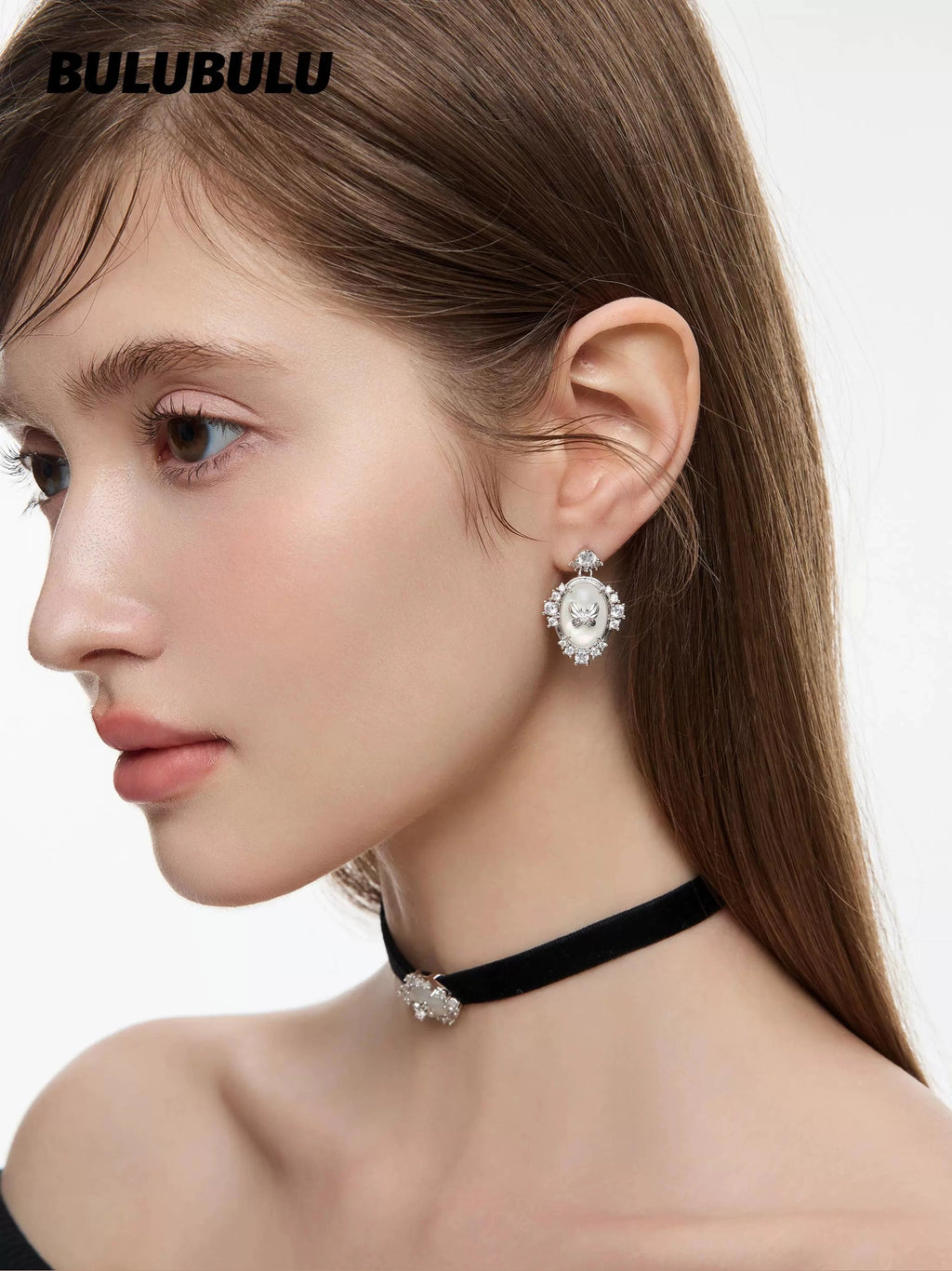BULUBULU Magic Mirror Butterfly Flash Diamond Oval Stud Earrings