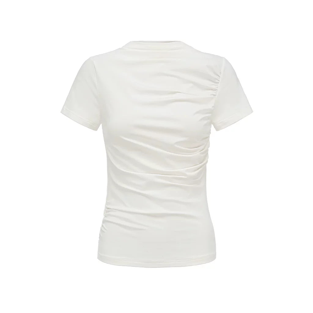 Oinimi Fold Front Shoulder Waist Thin Tee