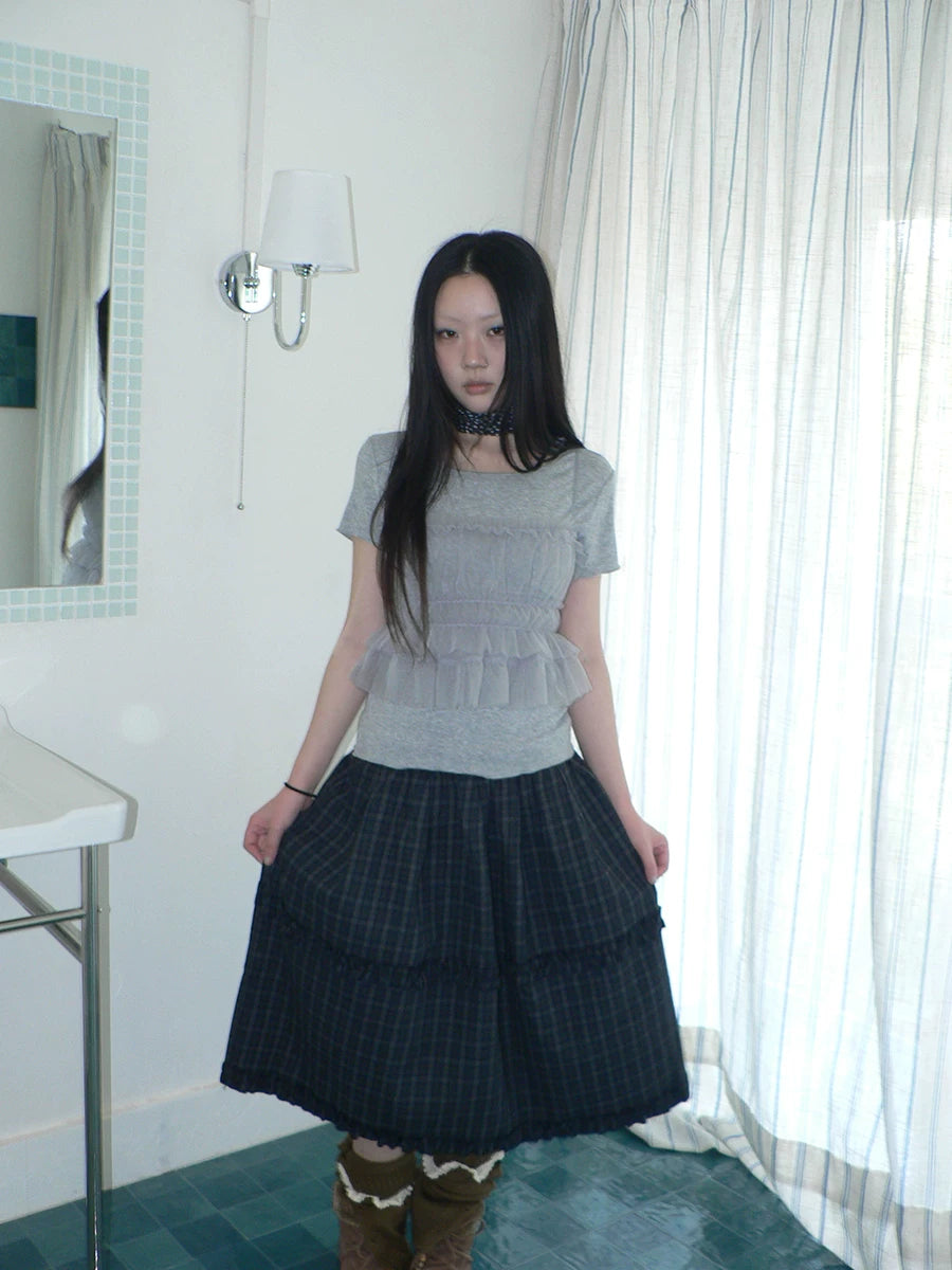 Ang:project Vintage Pleated Waist Mesh Suspender Two-piece Set