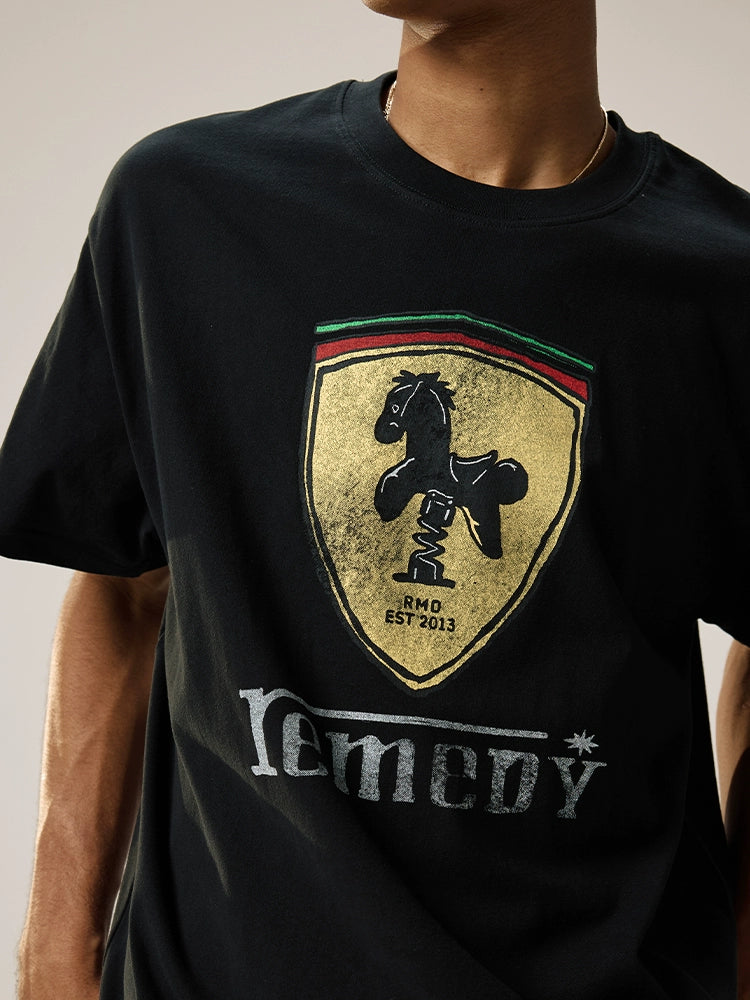 Remedy Rocking Horse Print Loose Round Neck Tee